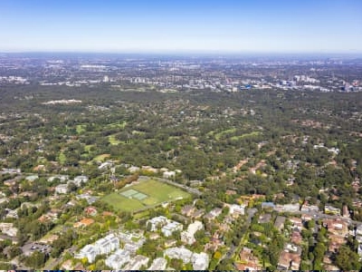 Aerial shot of Sydney's Upper North Shore suburbs