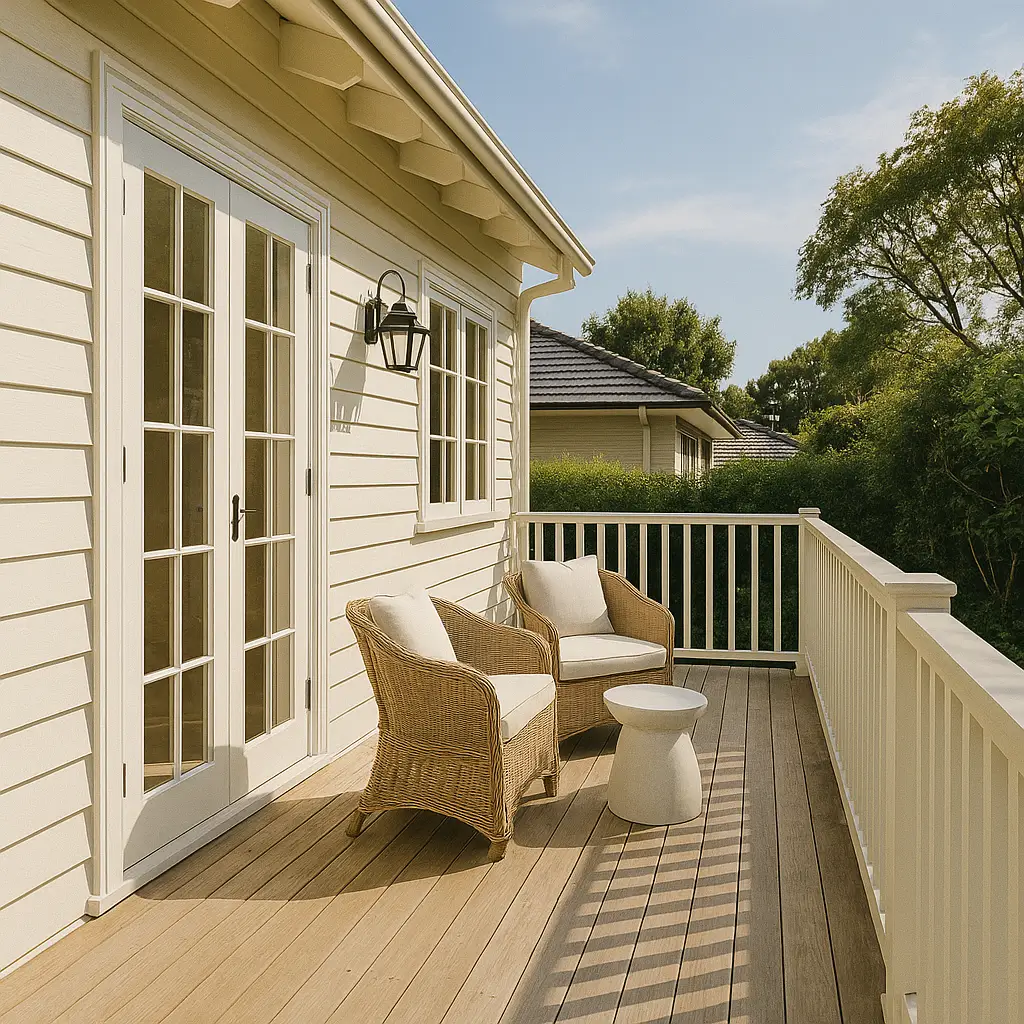 Pymble home veranda renovation with weatherboard and deck