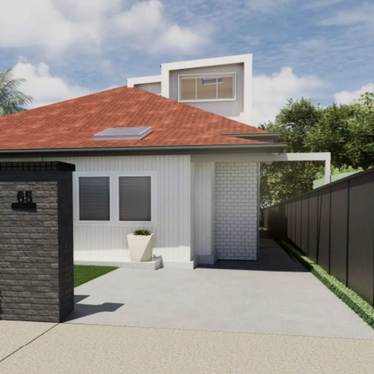 3D render of a Sydney home with first floor addition set back behind existing terracotta roof