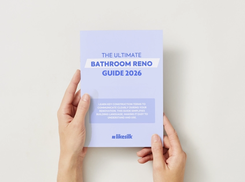 Sydney bathroom renovation cost guide 2026 by LikeSilk, modern flat lay design