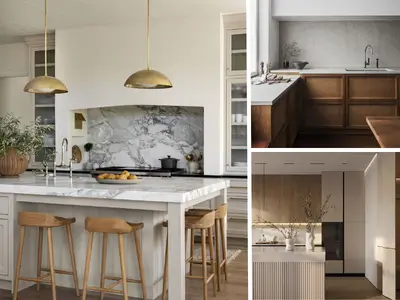 Modern kitchen renovation ideas with sleek finishes, pendant lights, and warm wood tones