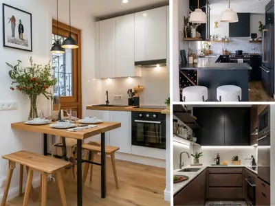 Space-saving small kitchen layouts with clever storage and U-shaped cabinetry