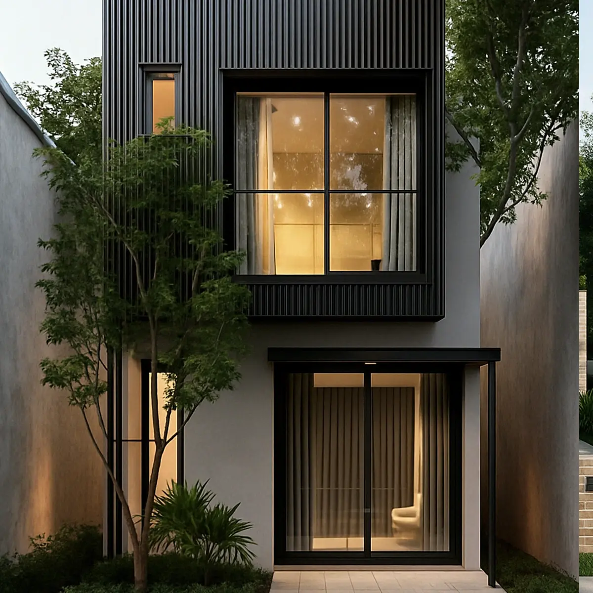 Narrow lot knockdown rebuild with modern black cladding in Sydney