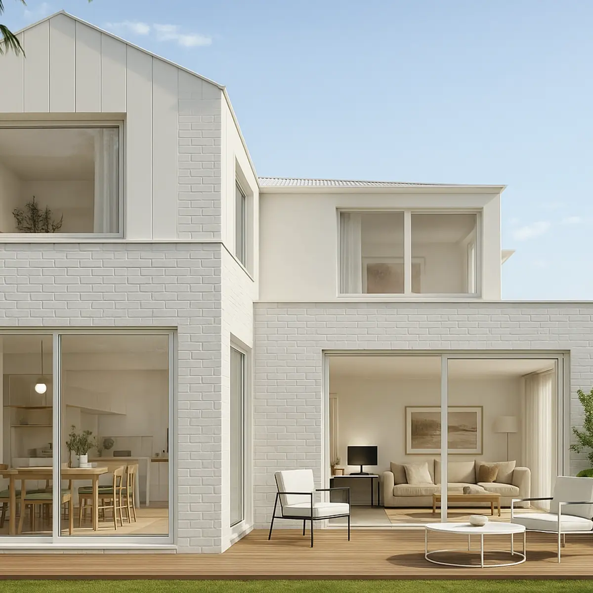 Heritage brick home with flat roof modern extension at the rear