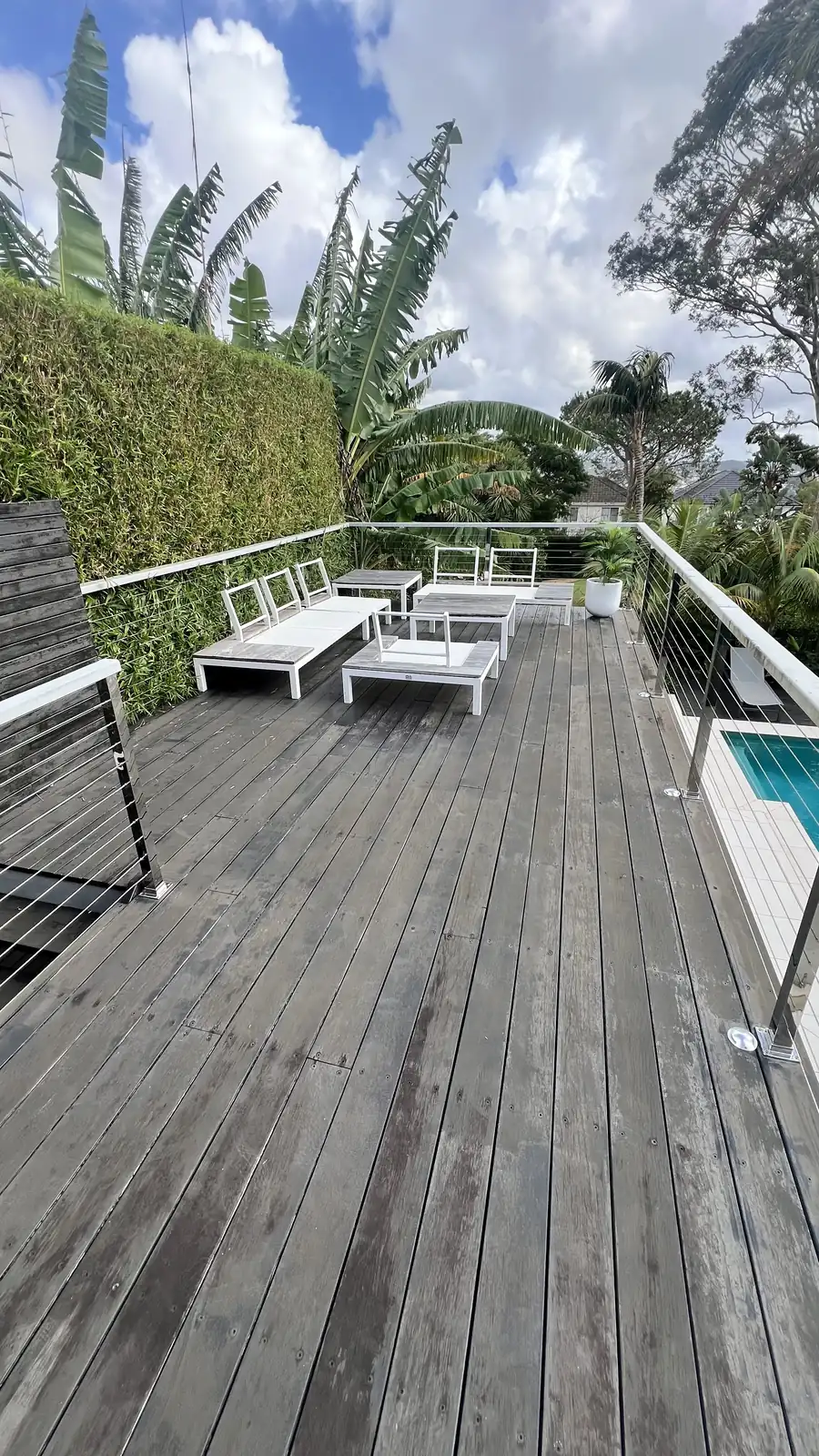 Original Balgowlah Heights top balcony with failed waterproofing, dated tiling and old balustrading