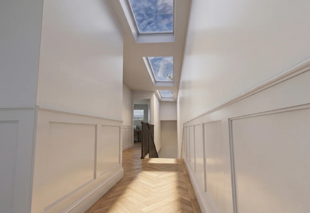 Final render of the upstairs hallway for the Naremburn first floor addition